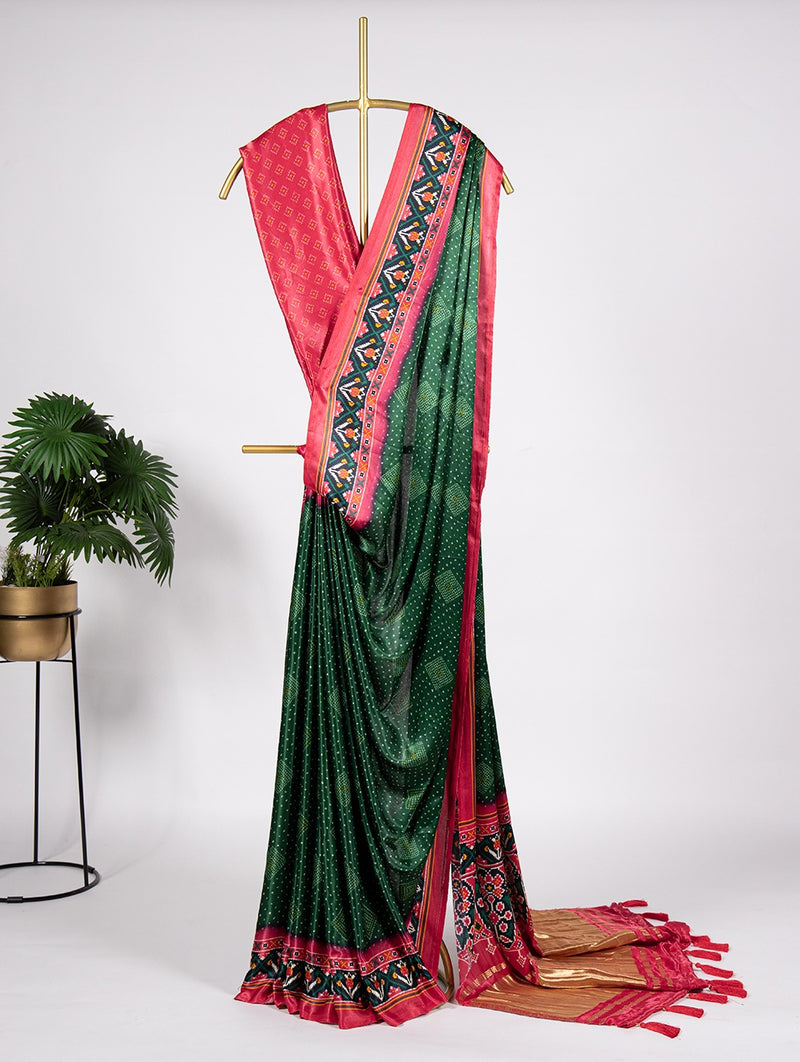 Exquisite Gaji Silk Bandhani Saree & Lagdi Patta