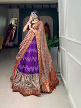 Purple Tussar Silk Ajarakh Lehenga Choli