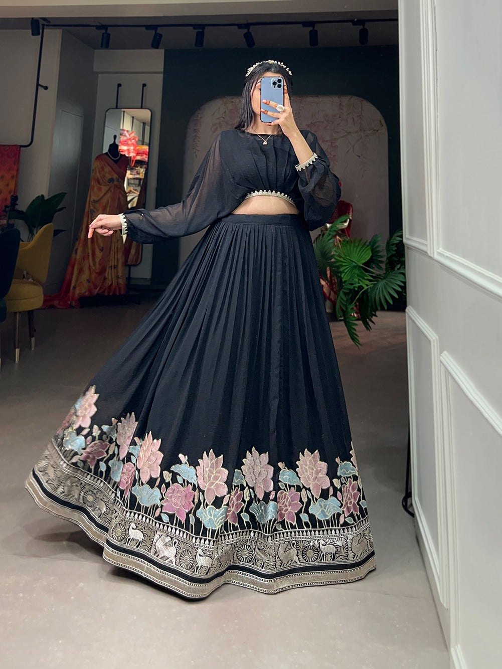 Black Georgette Co-ord Lehenga Set
