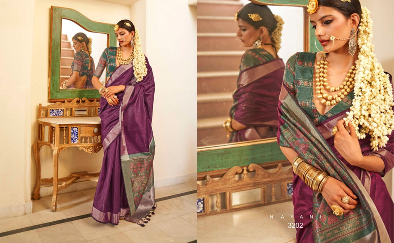 Traditional Linen Saree with Heavy Gold Zari Work and Floral Accents - Perfect for Weddings and Festive Occasions