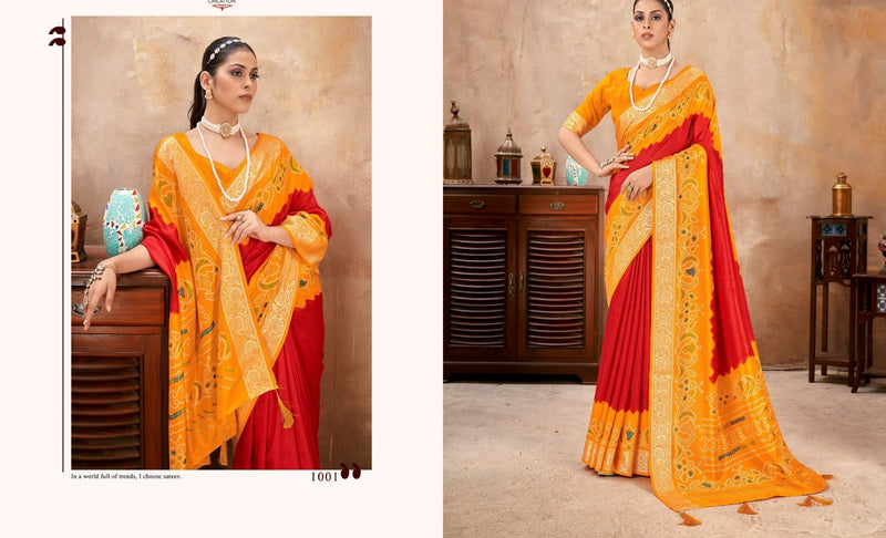 Bandhani woven design saree with solid border