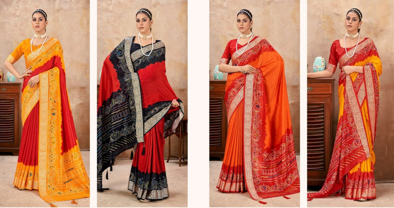 Bandhani woven design saree with solid border