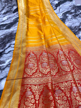 Preferable Yellow Soft Banarasi Silk Saree With Fairytale Blouse Piece