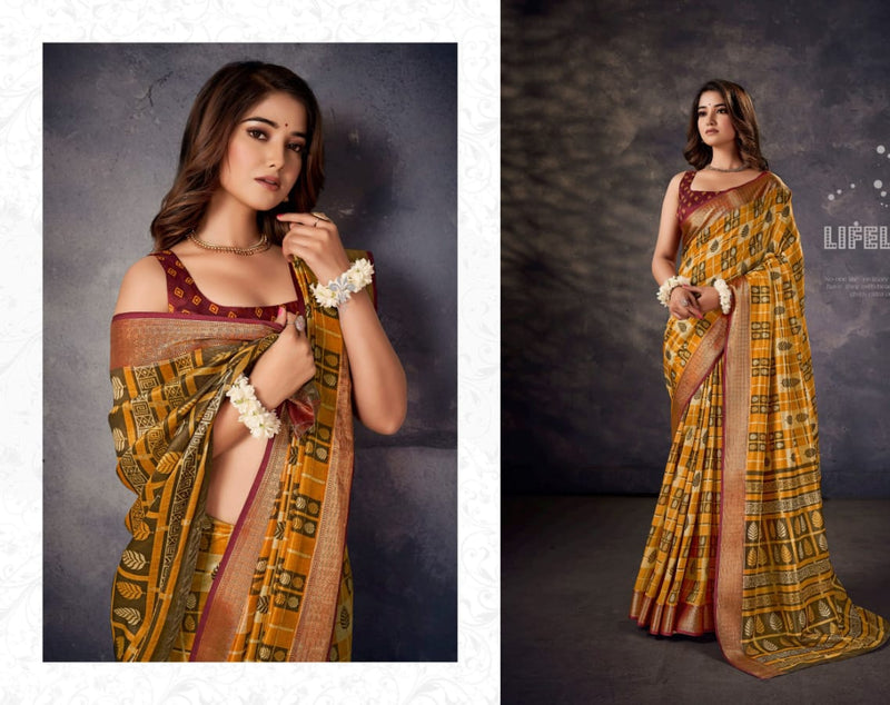 Green and Yellow Ikat Cotton Saree with Contrast Border - Perfect Blend of Tradition and Style.