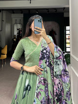 FLORAL PRINT TUSSAR SILK GOWN