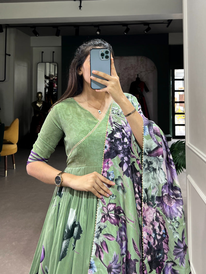 FLORAL PRINT TUSSAR SILK GOWN