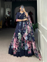 FLORAL PRINT TUSSAR SILK GOWN