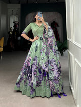 FLORAL PRINT TUSSAR SILK GOWN