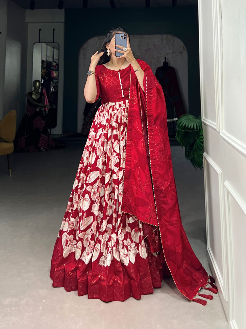 Tussar Silk Floral Print Gown