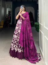 Tussar Silk Floral Print Gown