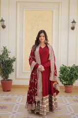 MAROON ZARI SEQUINS-WORK  GOWN