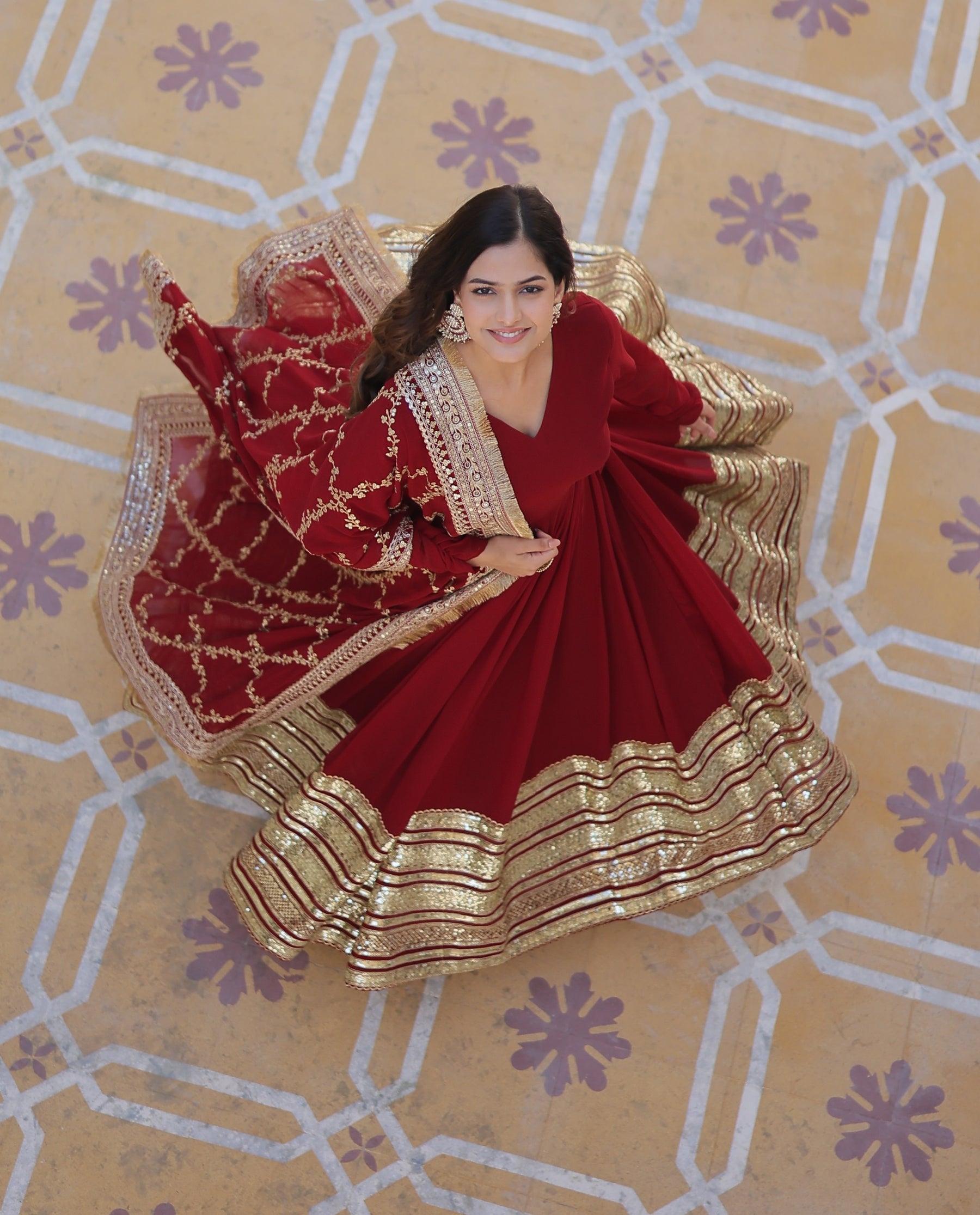 MAROON ZARI SEQUINS-WORK  GOWN