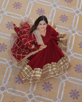 MAROON ZARI SEQUINS-WORK  GOWN