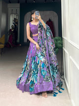 Floral Tussar Silk Lehenga