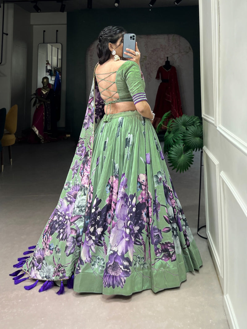 Floral Tussar Silk Lehenga