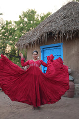 RED MIRROR WORK GOWN