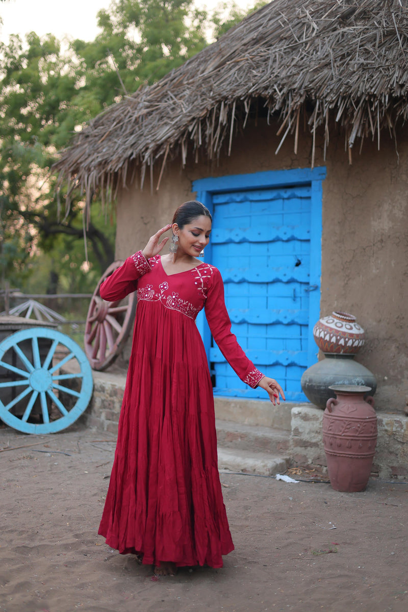 RED MIRROR WORK GOWN