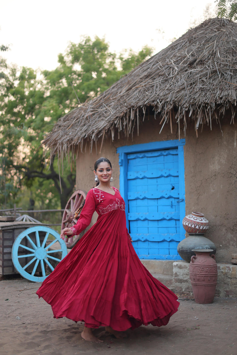 RED MIRROR WORK GOWN