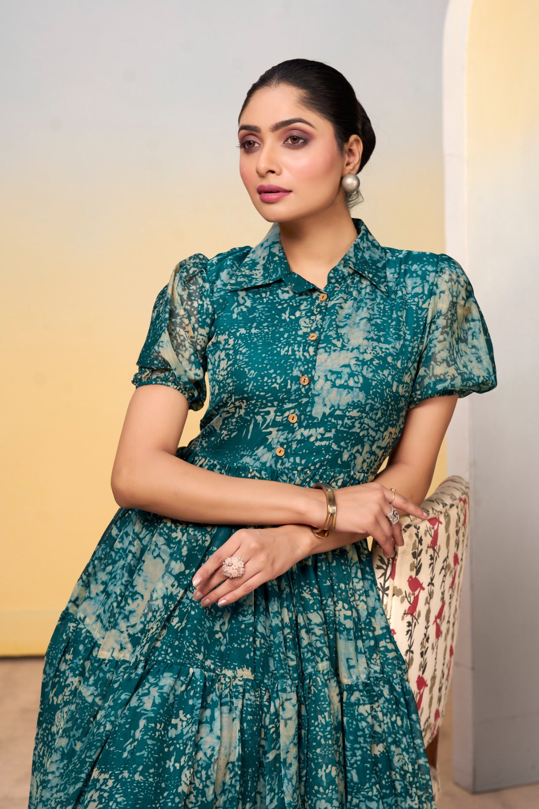 Tabby Silk Collared Gown