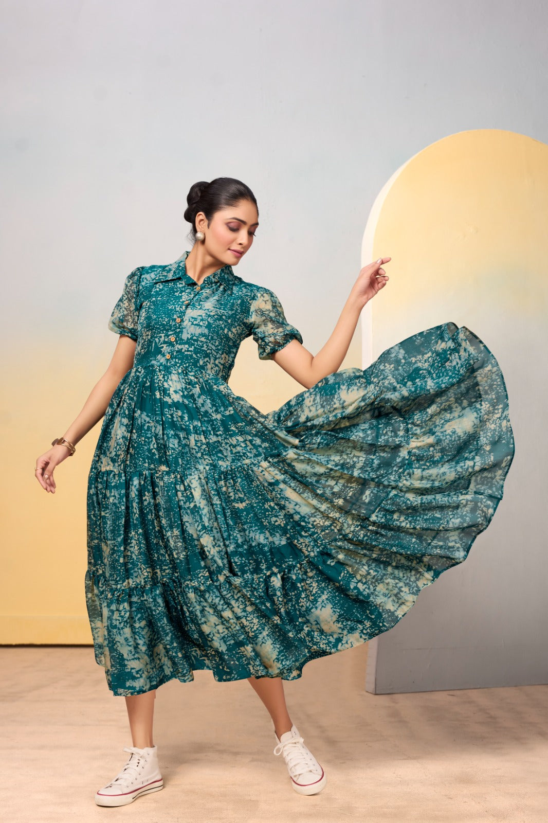 Tabby Silk Collared Gown