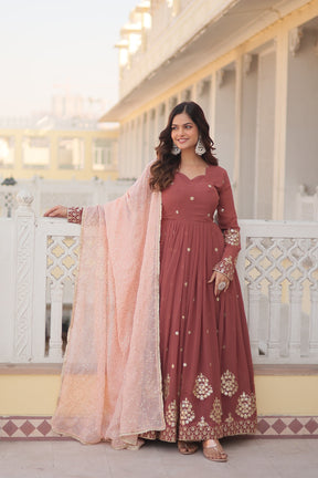 ROSE GOLD SILK SEQUINS-WORK GOWN WITH DUPATTA SET