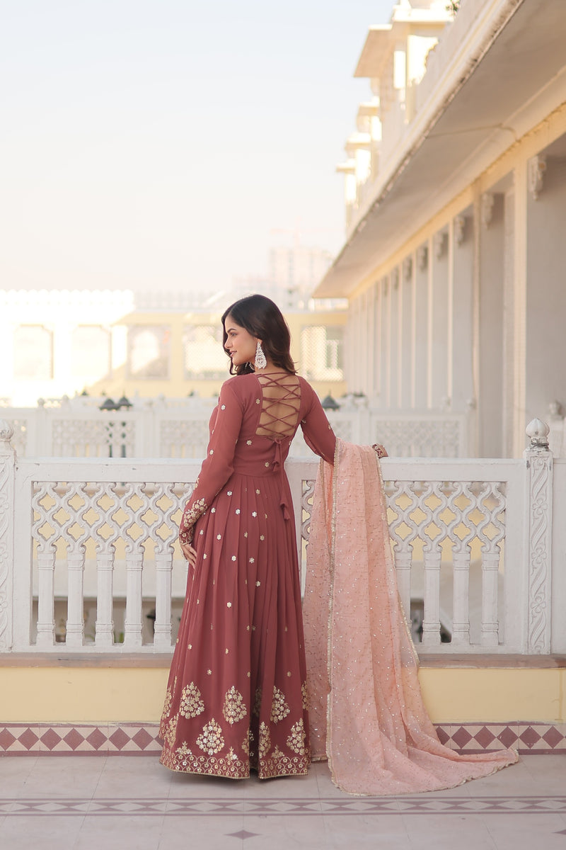 ROSE GOLD SILK SEQUINS-WORK GOWN WITH DUPATTA SET