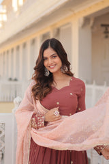 ROSE GOLD SILK SEQUINS-WORK GOWN WITH DUPATTA SET