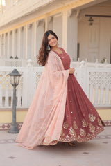 ROSE GOLD SILK SEQUINS-WORK GOWN WITH DUPATTA SET