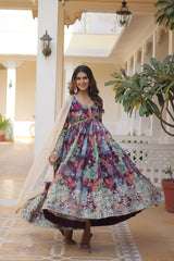 PINK & PURPLE ZARI EMBROIDERED GOWN