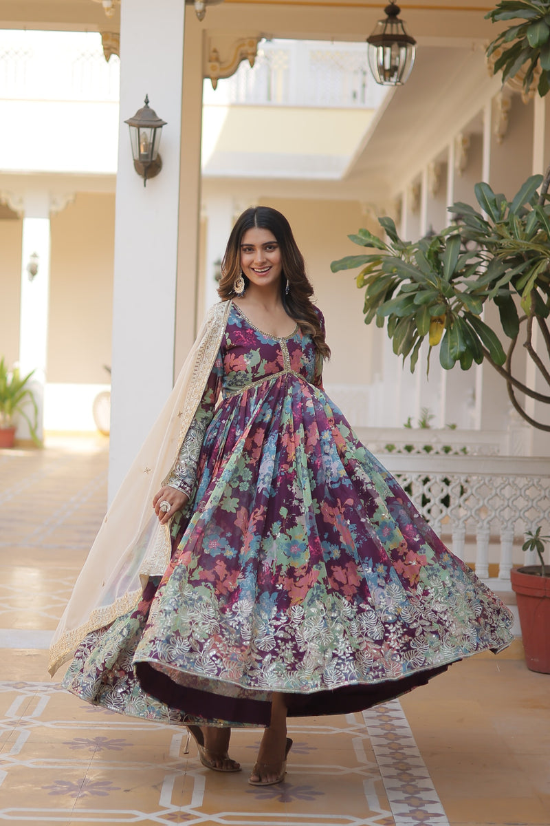 PINK & PURPLE ZARI EMBROIDERED GOWN