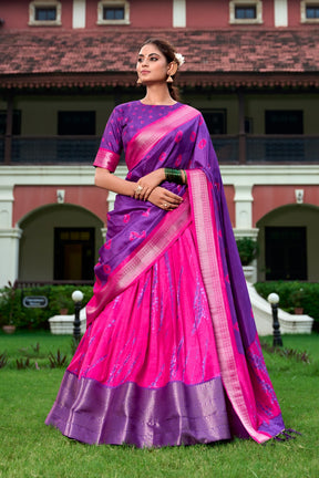 PINK & GREEN Shibori Print Dola Silk Lehenga