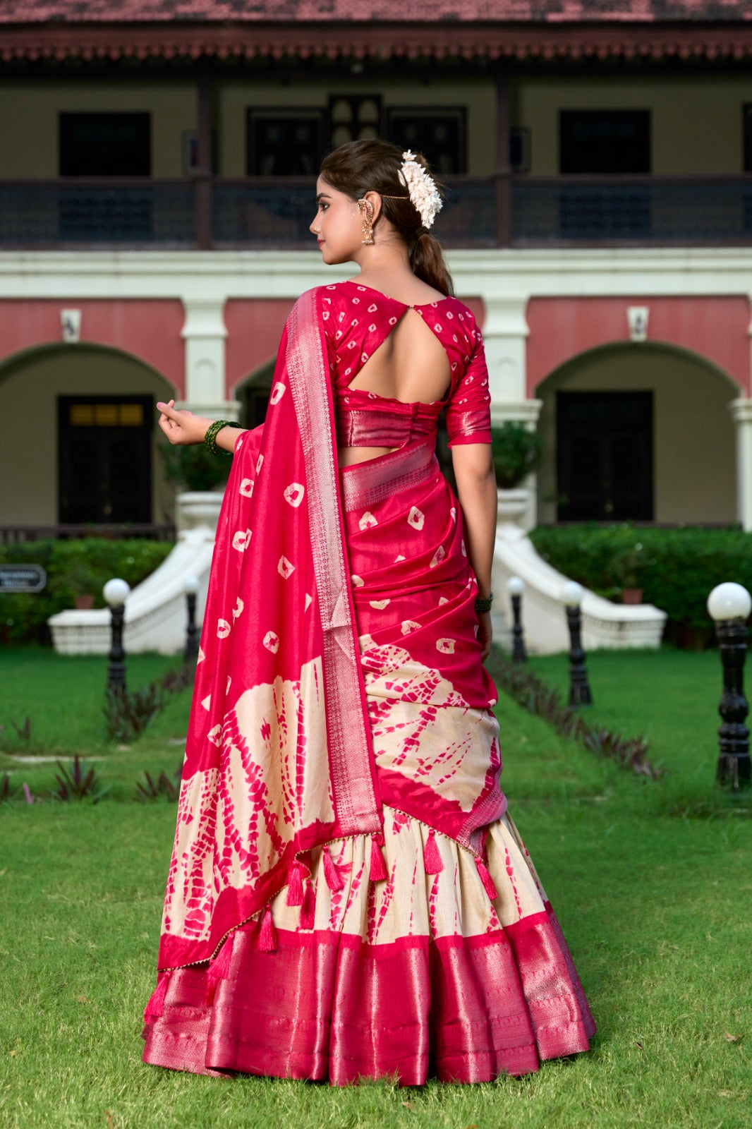 RED Shibori Print Dola Silk Lehenga
