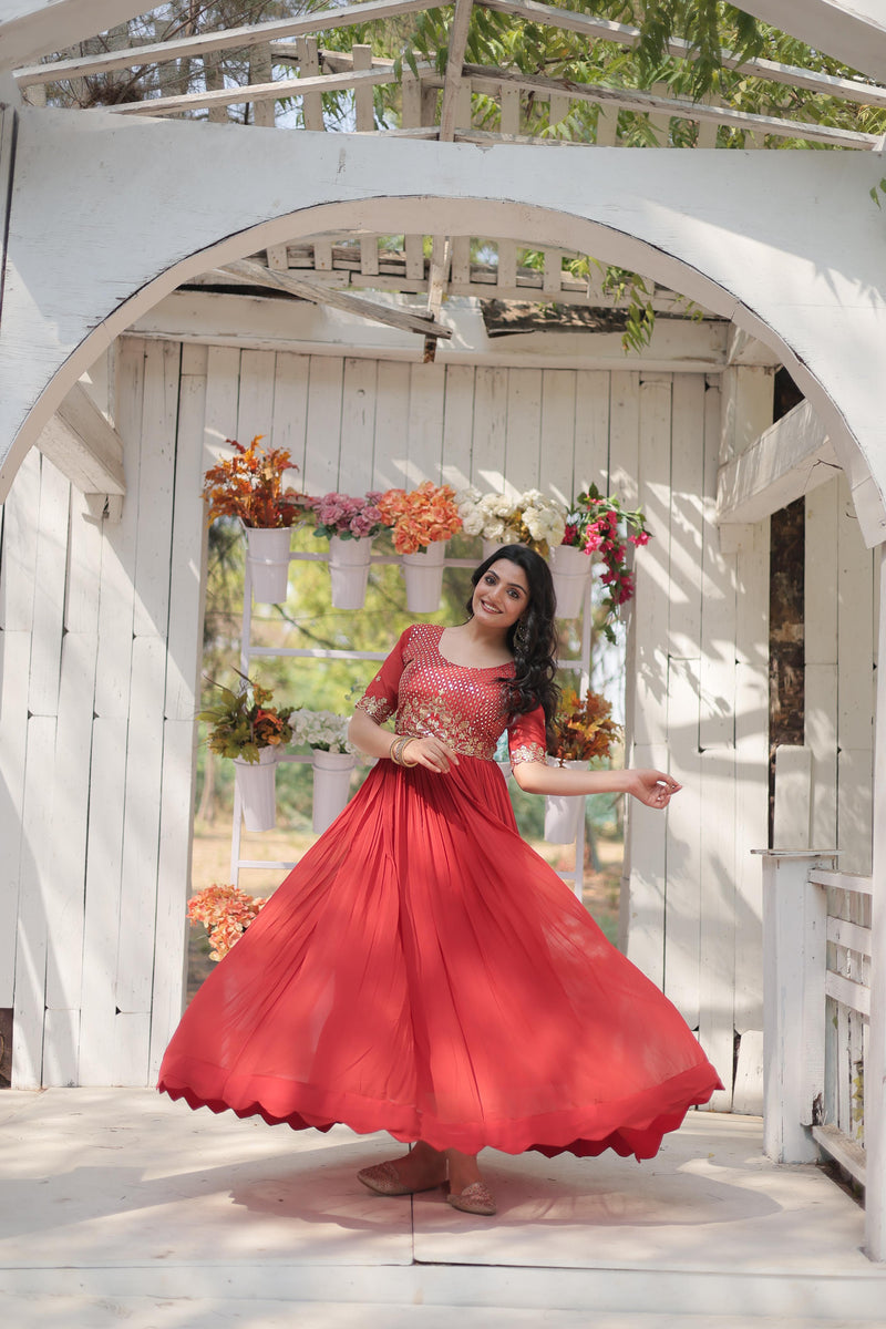 Red Gown with Zari & Sequins Embroidery