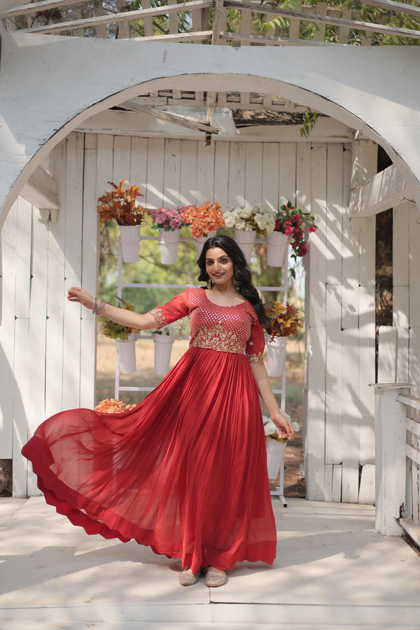 Red Gown with Zari & Sequins Embroidery