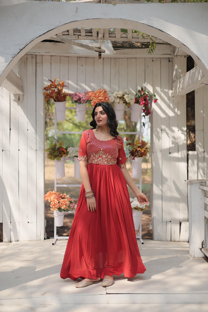 Red Gown with Zari & Sequins Embroidery