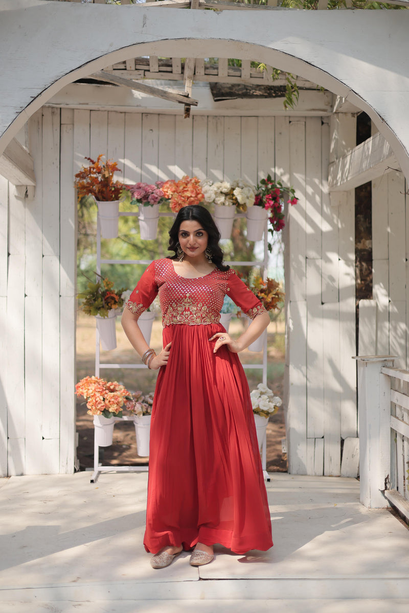 Red Gown with Zari & Sequins Embroidery