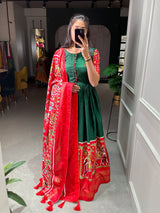 Green Dola Silk Gown with Patola Print