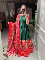 Green Dola Silk Gown with Patola Print