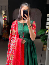 Green Dola Silk Gown with Patola Print