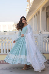 Sky blue Faux Georgette with Thread & Sequins Embroidery Gown