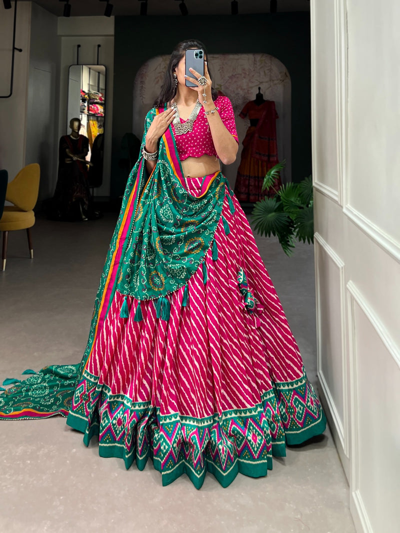 Tussar Silk Leheriya Print Lehenga Choli