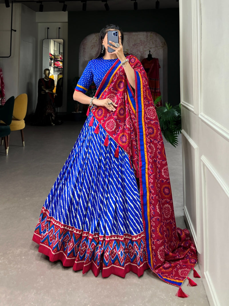 Tussar Silk Leheriya Print Lehenga Choli