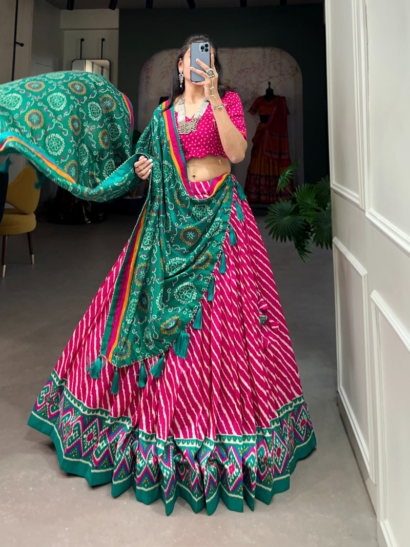 Tussar Silk Leheriya Print Lehenga Choli