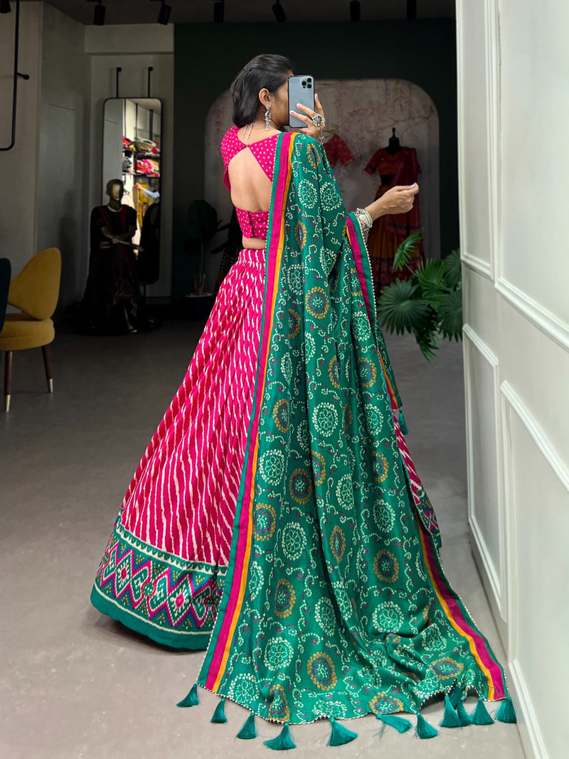 Tussar Silk Leheriya Print Lehenga Choli