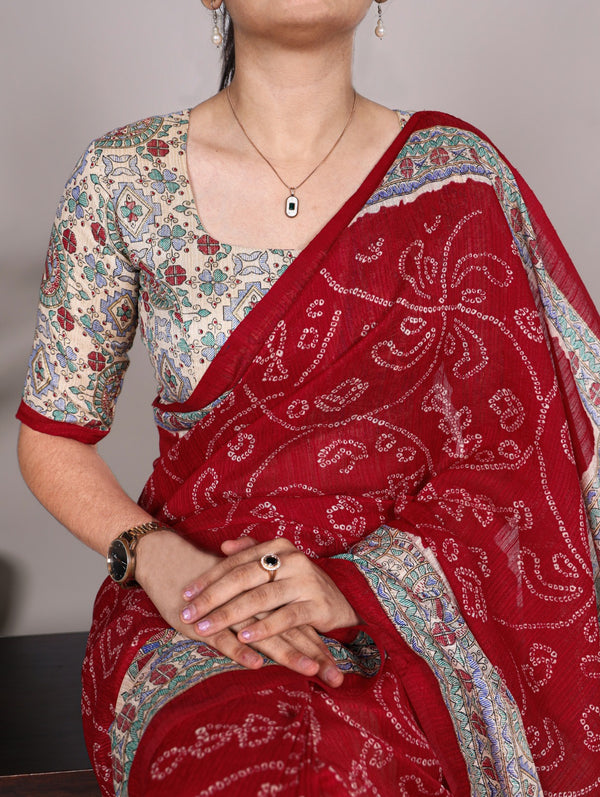 Fusion of Madhubani & Bandhej Saree