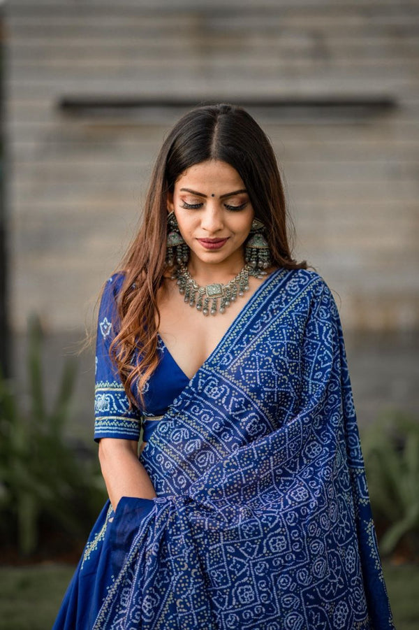 Stunning Blue Bandhani Print Lehenga Choli