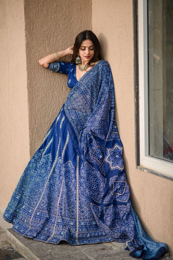 Stunning Blue Bandhani Print Lehenga Choli