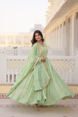 Elegant Blue & Green  Designer Gown with Dupatta