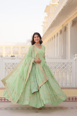 Elegant Blue & Green  Designer Gown with Dupatta