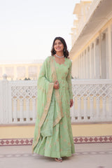 Elegant Blue & Green  Designer Gown with Dupatta